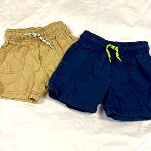 Two pairs of Carter’s boys elastic waste with tie summer shorts size 18 months